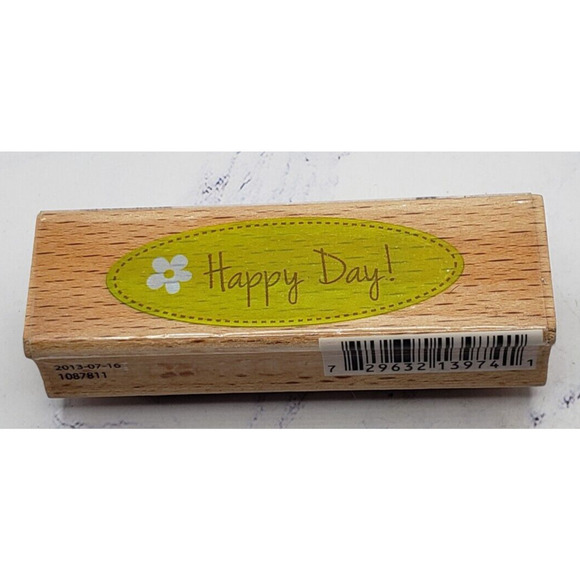 Happy Day Words Writing Quote Studio G Pink Light Designs Wooden Rubber Stamp - Picture 1 of 7